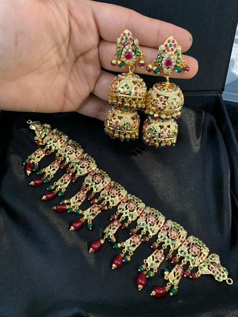 Gold Plated Jadau Necklace set