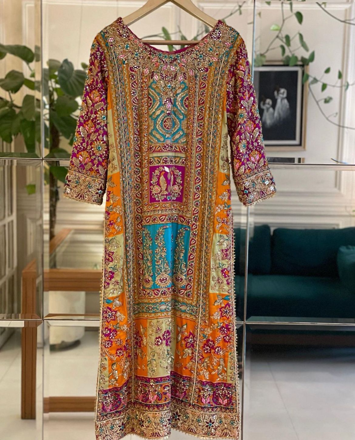 Beautiful Multicoloured Pure Silk Hand Embroidered Kurta.